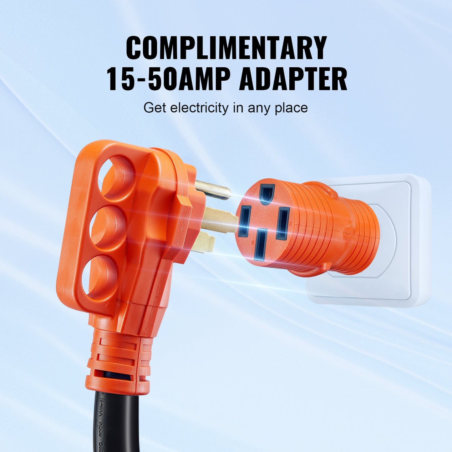 15 Ft Heavy Duty RV Extension Cord 50 Amp NEMA 14-50R Female Plug with LED Handle