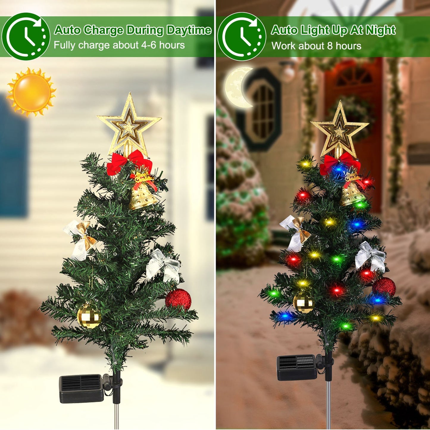 Solar Christmas Tree Lights - 4 Pack 20 LEDs Garden Decoration