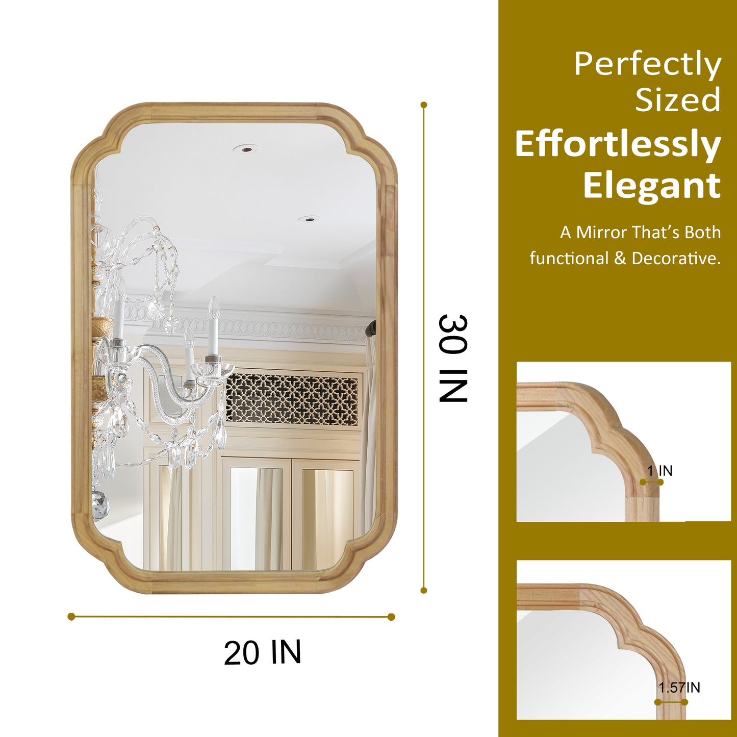 Natural Wood Decorative Mirror - 20" x 30" Solid Wood Frame