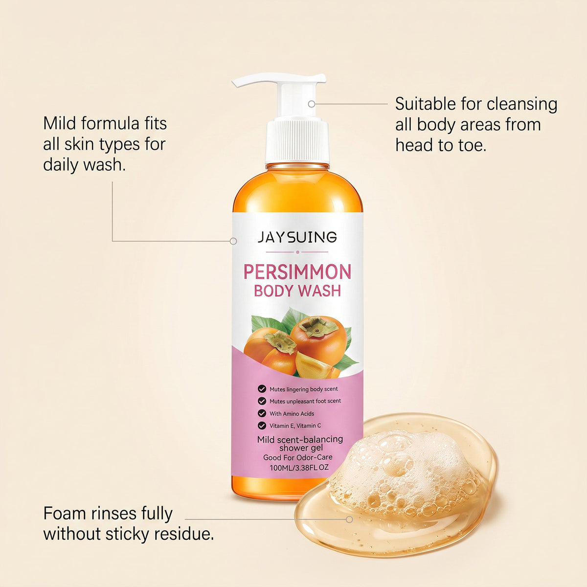 Persimmon Deodorizing Shower Gel 100ml - Natural Skin Care for Freshness