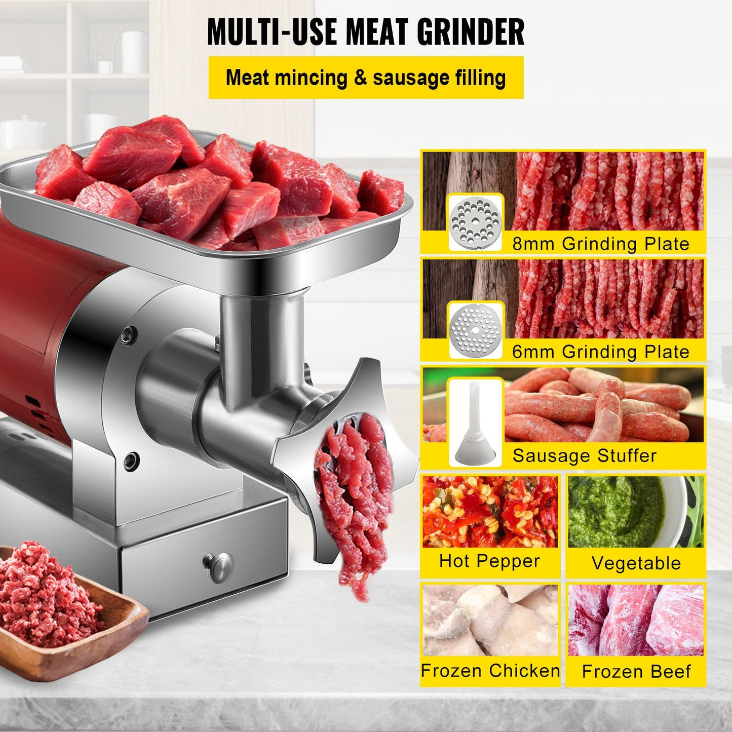 Electric Meat Grinder 661 Lb/Hour 1100W Heavy Duty Food Processor with Sausage Kit