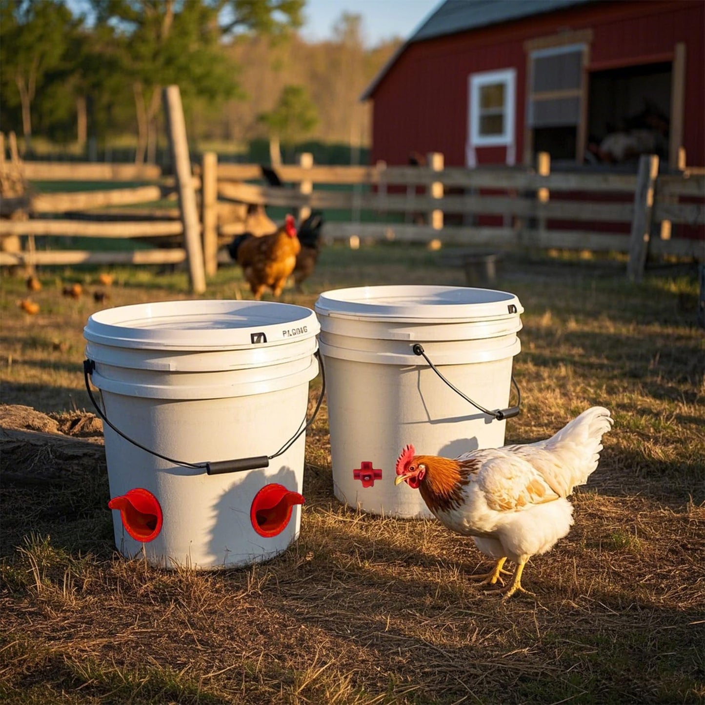 6 Pack Weatherproof Chicken Feeders with Hole Saw Kit for Buckets & Troughs