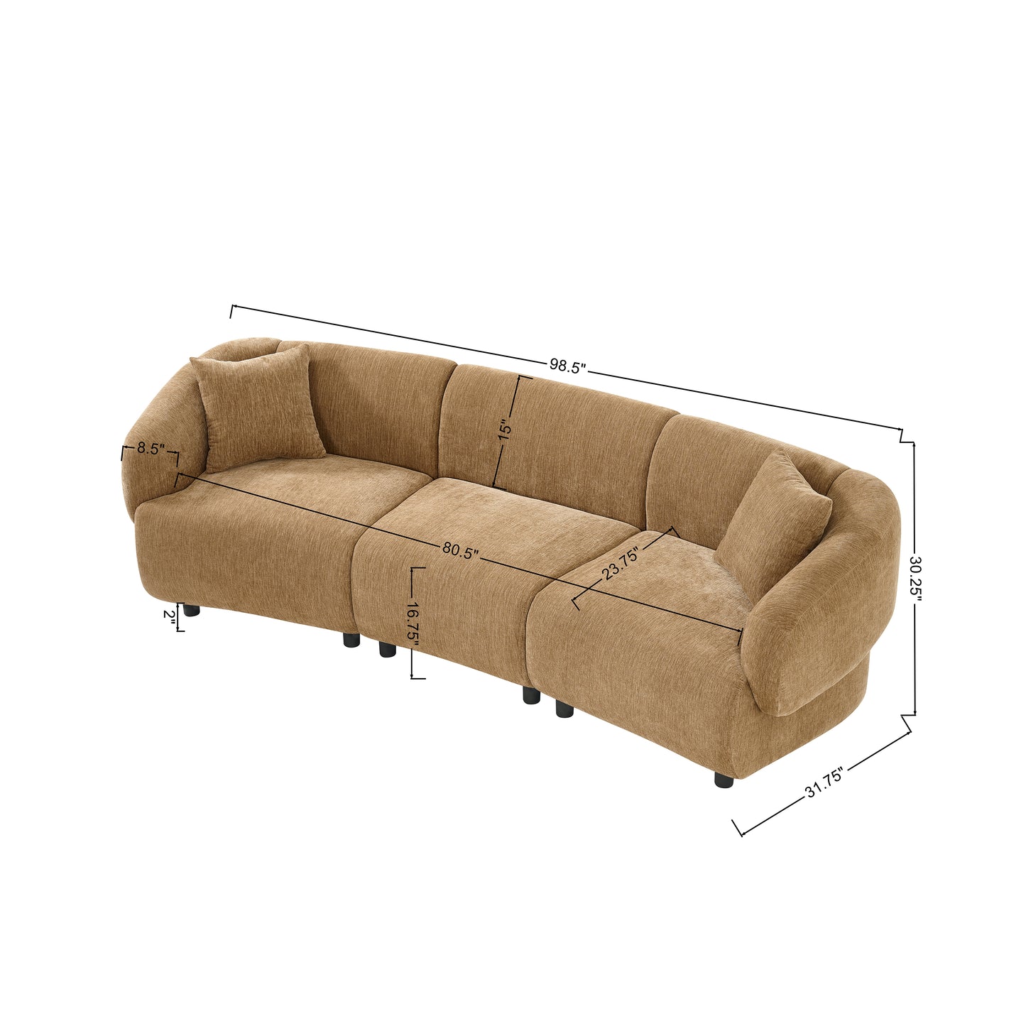 Curved Contemporary 3-Seater Sofa - Mocha Plush Seating