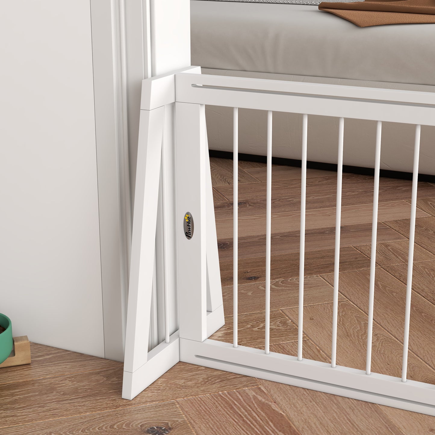 28-75 Inch Freestanding Wooden Pet Gate with Non-Slip Mats - White