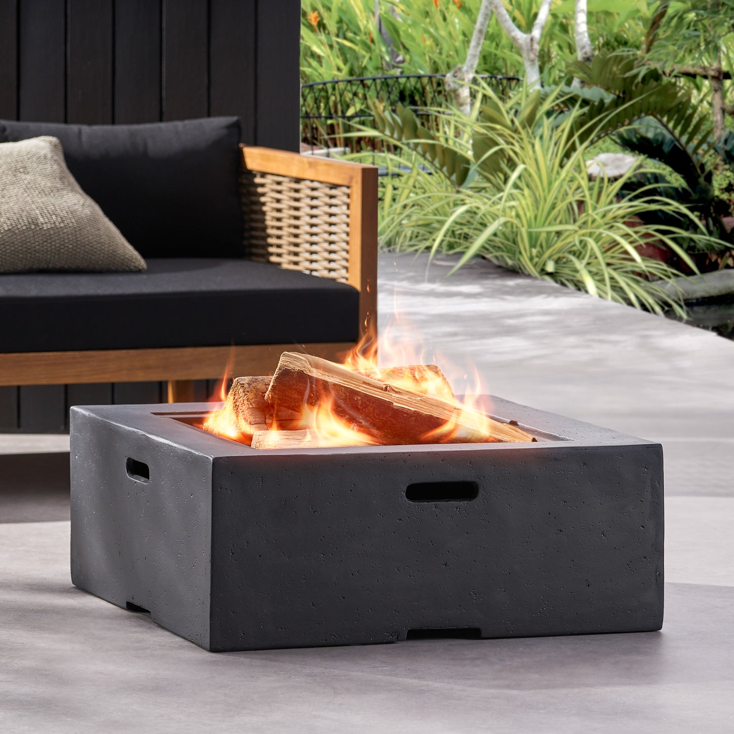 Outdoor 29 Square MgO Wood- Burning Fire Pit, Dark Gray