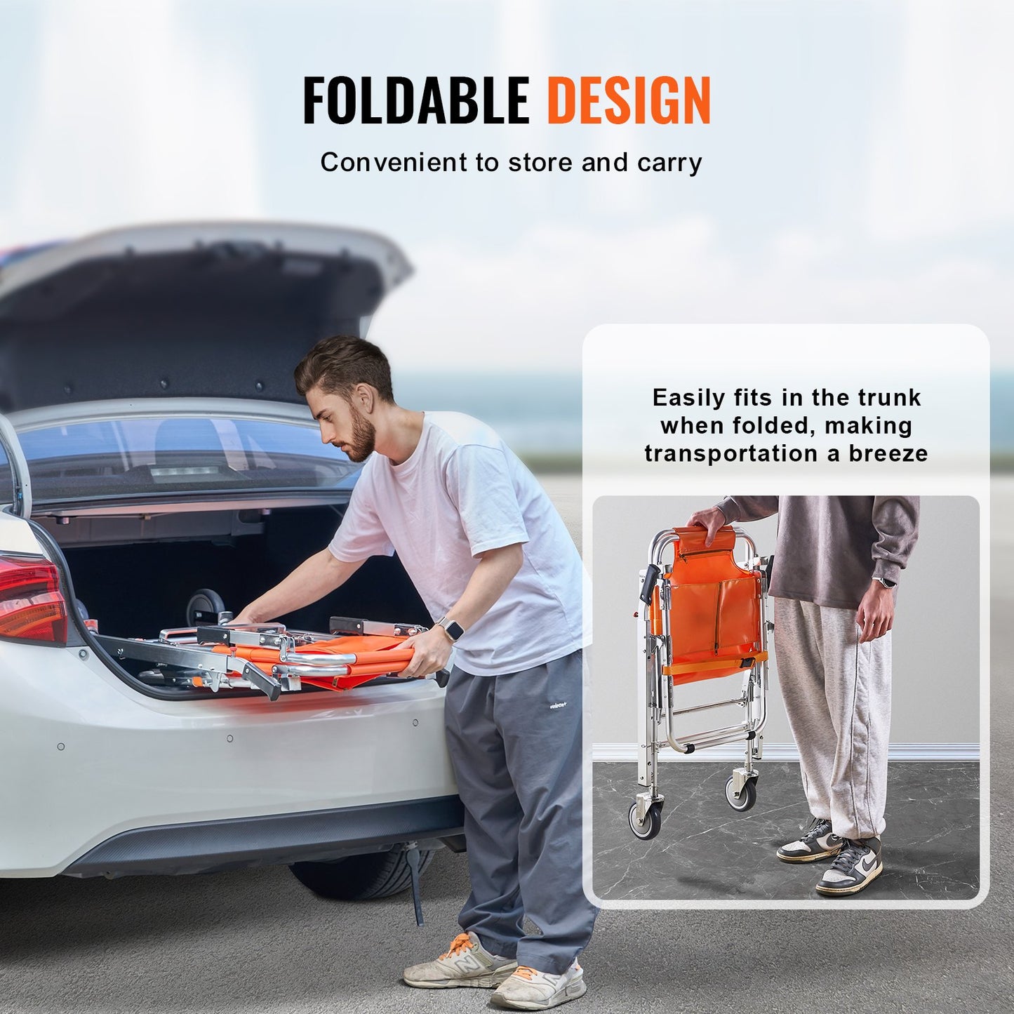 Portable Aluminum Stair Climbing Wheelchair for Emergency Evacuations - 350 Lb Capacity, Foldable, with 2 Wheels