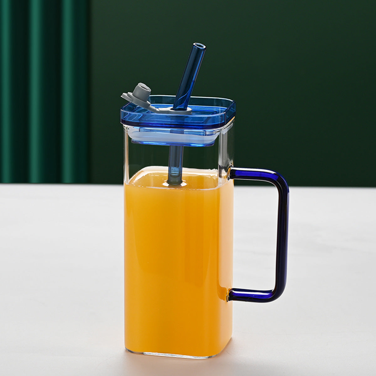 Green Borosilicate Glass Straw Cup with Lid - 6 Colors