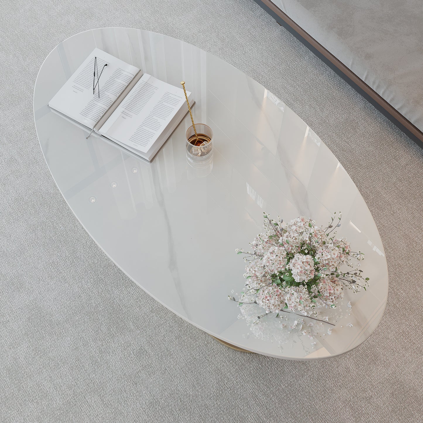 49.2" Modern Faux Marble Coffee Table - Gold & White