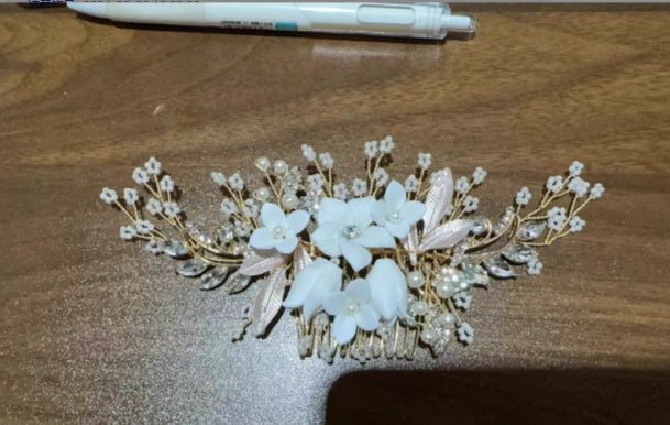 Ceramic Flower Hair Comb - Bridal Headpiece