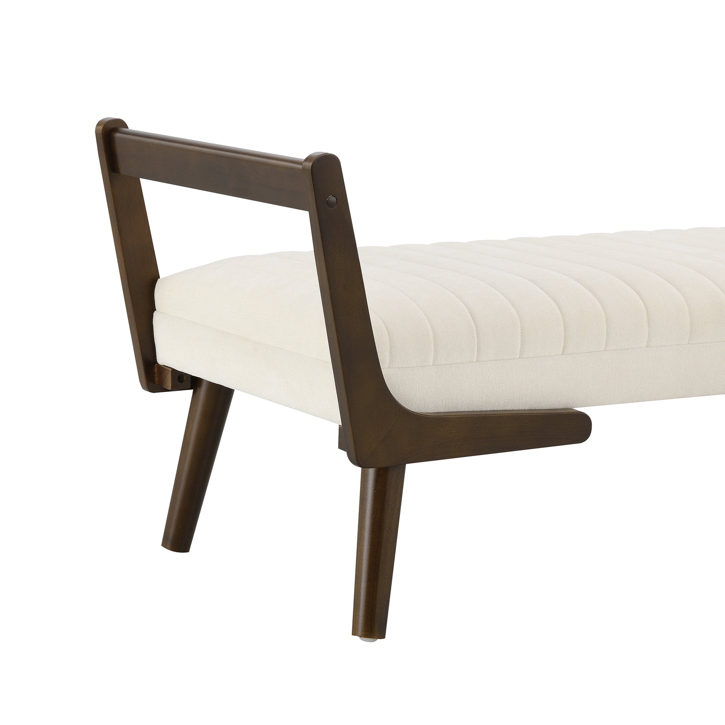 52 Mid Century Bench With Walnut Wood Leg,Channeled Upholstered