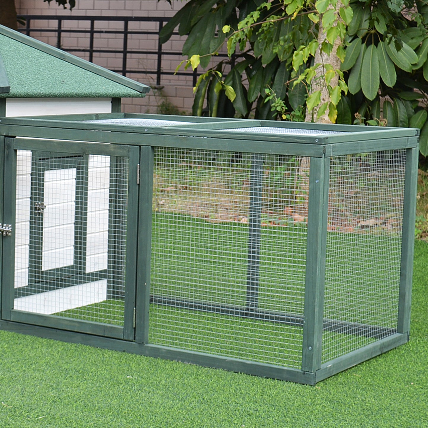 77-Inch Wooden Chicken Coop with Weatherproof Roof & Enclosed Run