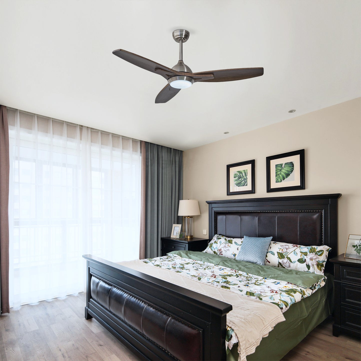52-Inch Ceiling Fan with Lights, Quiet DC Motor, Reversible - Nickel Wood