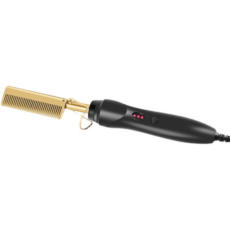 Electric Hot Comb for Hair Straightening & Curling - Wet & Dry Use, Black