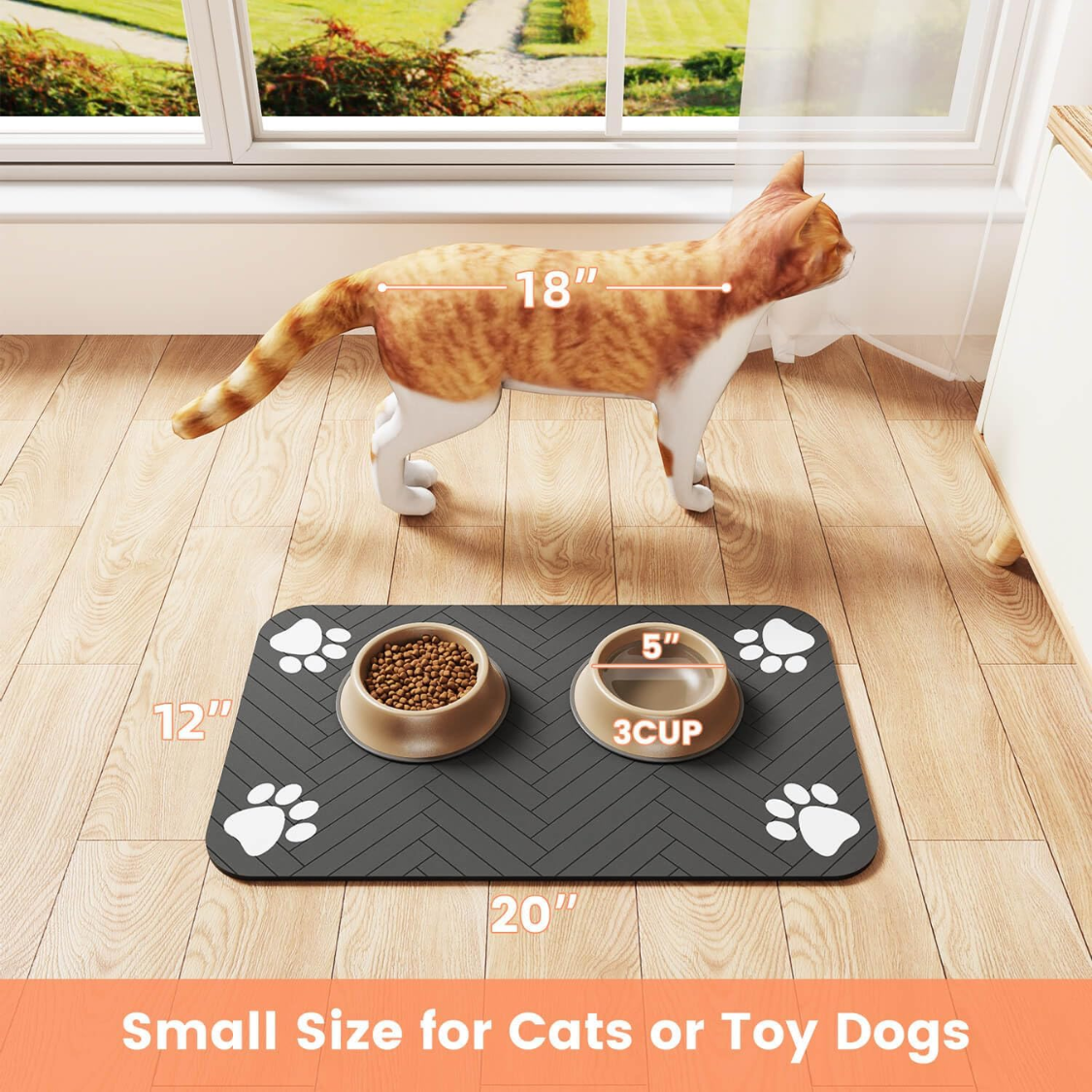 Pet Feeding Mat with Waterproof Rubber Backing - Absorbent & Non-Slip for Dogs & Cats