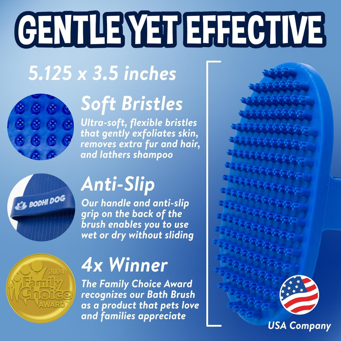 Dog Shampoo Brush Pet Grooming Bath Supplies for Long & Short Hair - Blue