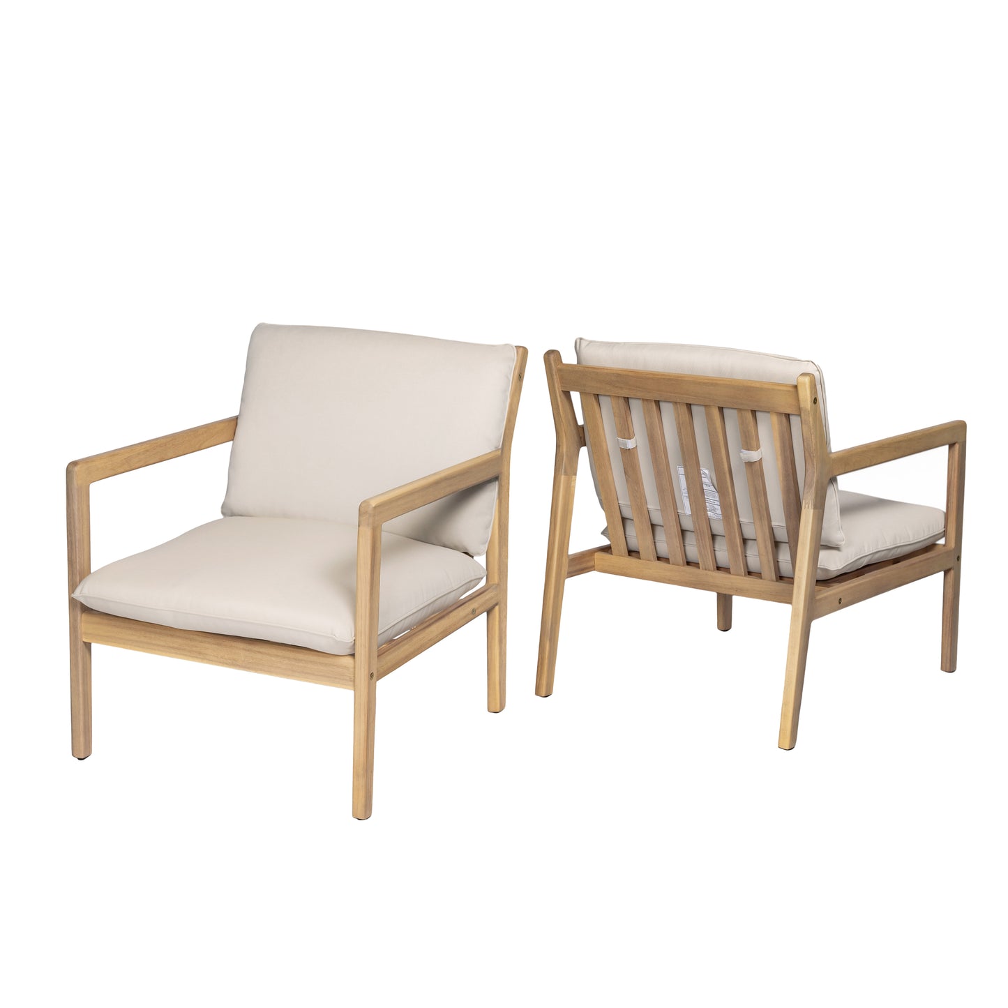 Outdoor Acacia Wood Armchair, Set Of 2, Patio Club Chair With