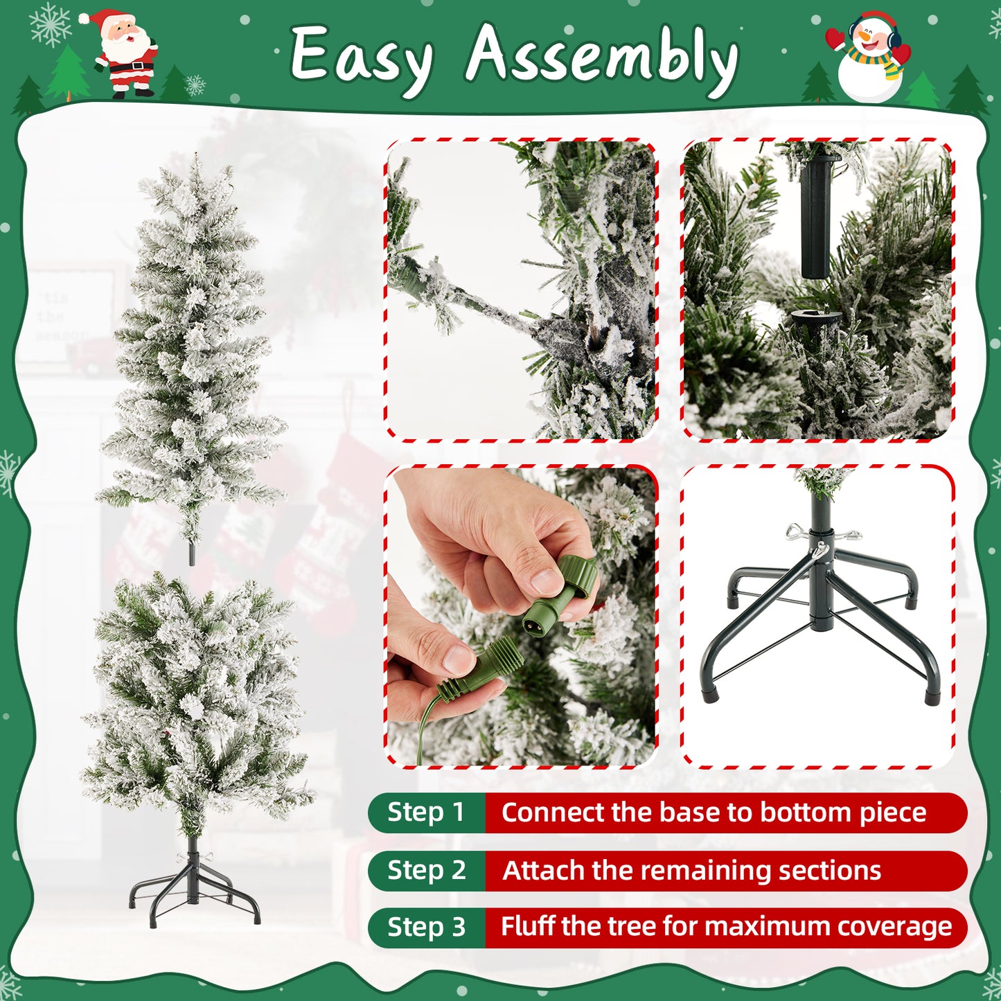 Prelit Slim Christmas Tree with 250 LED Lights & Foldable Base