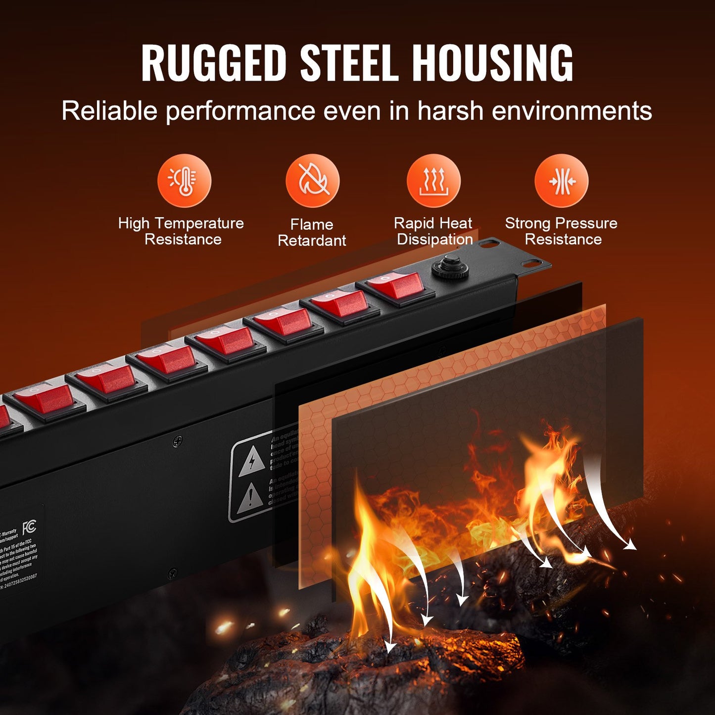 19-Inch Rack Mount Power Strip with 10 Outlets and Surge Protection - Black