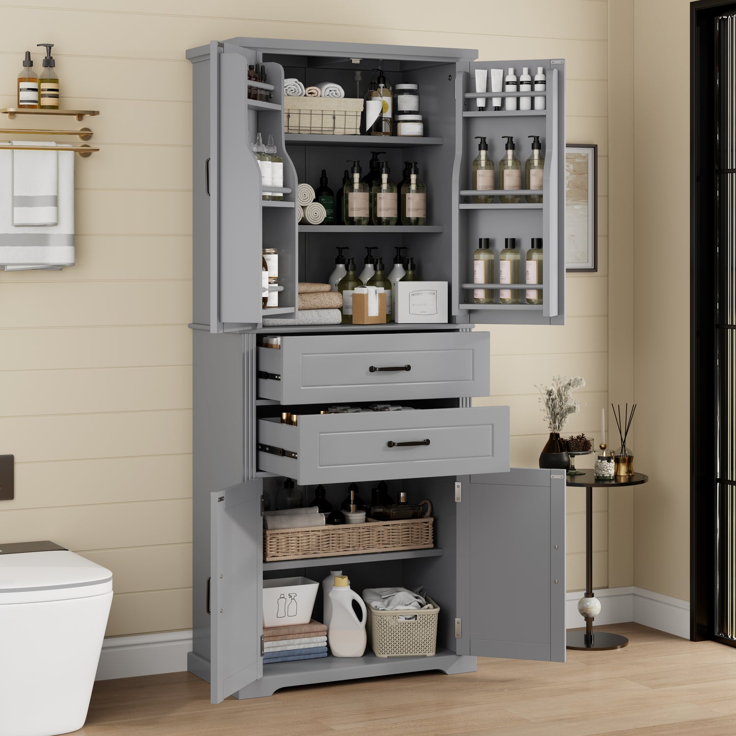 Multi-Functional Storage Cabinet with Adjustable Shelves - Gray