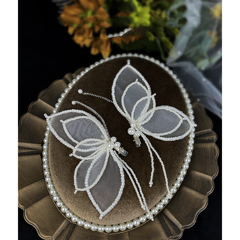 Bow Hairpin Pair with Pearl Alloy Beads