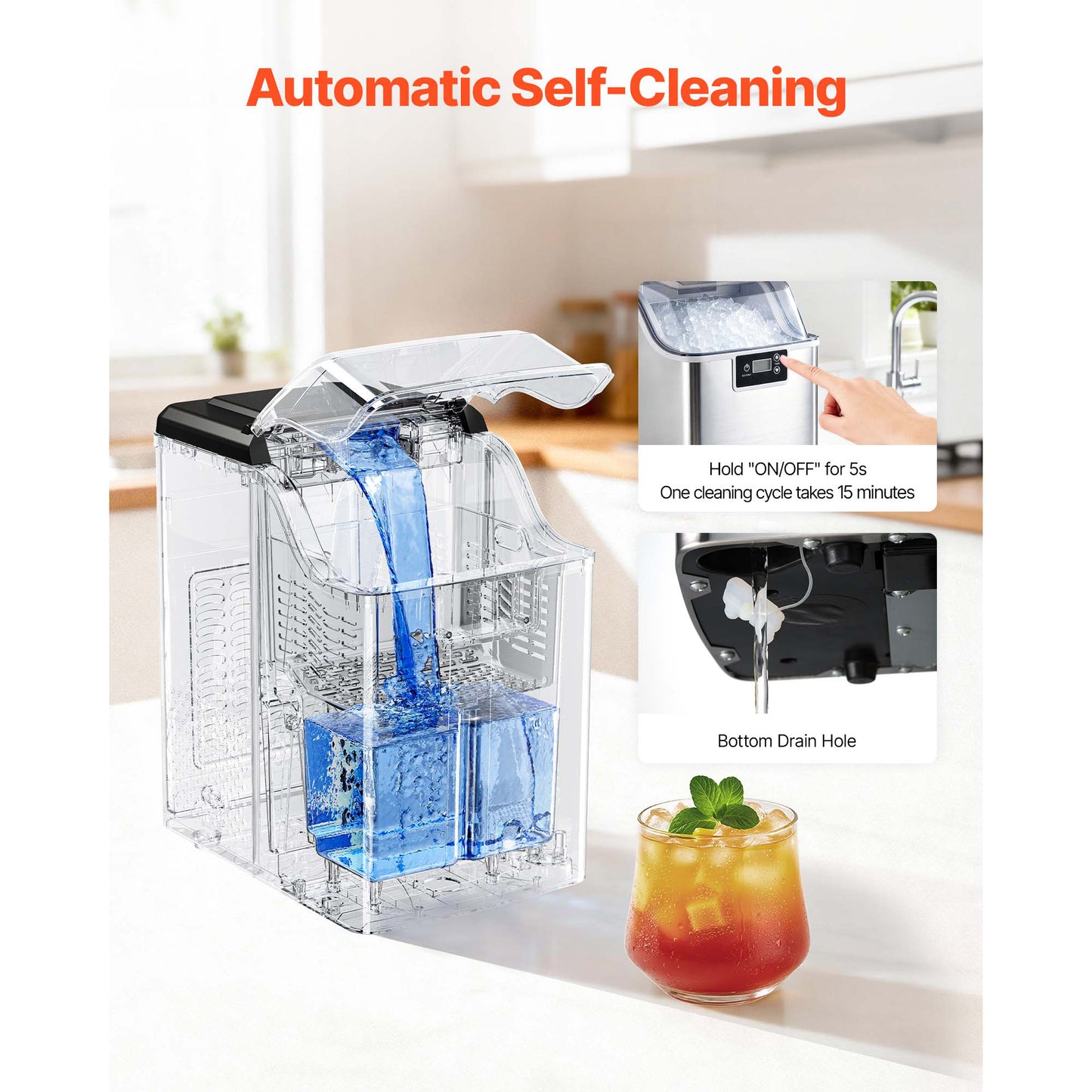 Countertop Ice Maker 44 Lbs Per Day Portable Self-Cleaning Machine with Ice Basket