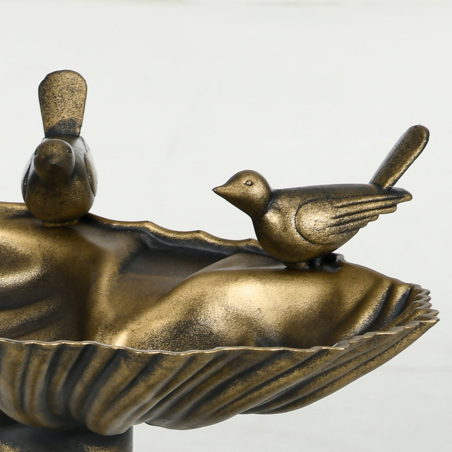 32-Inch Bronze Bird Bath with Bird Statues and Planter Pedestal - Outdoor Decor