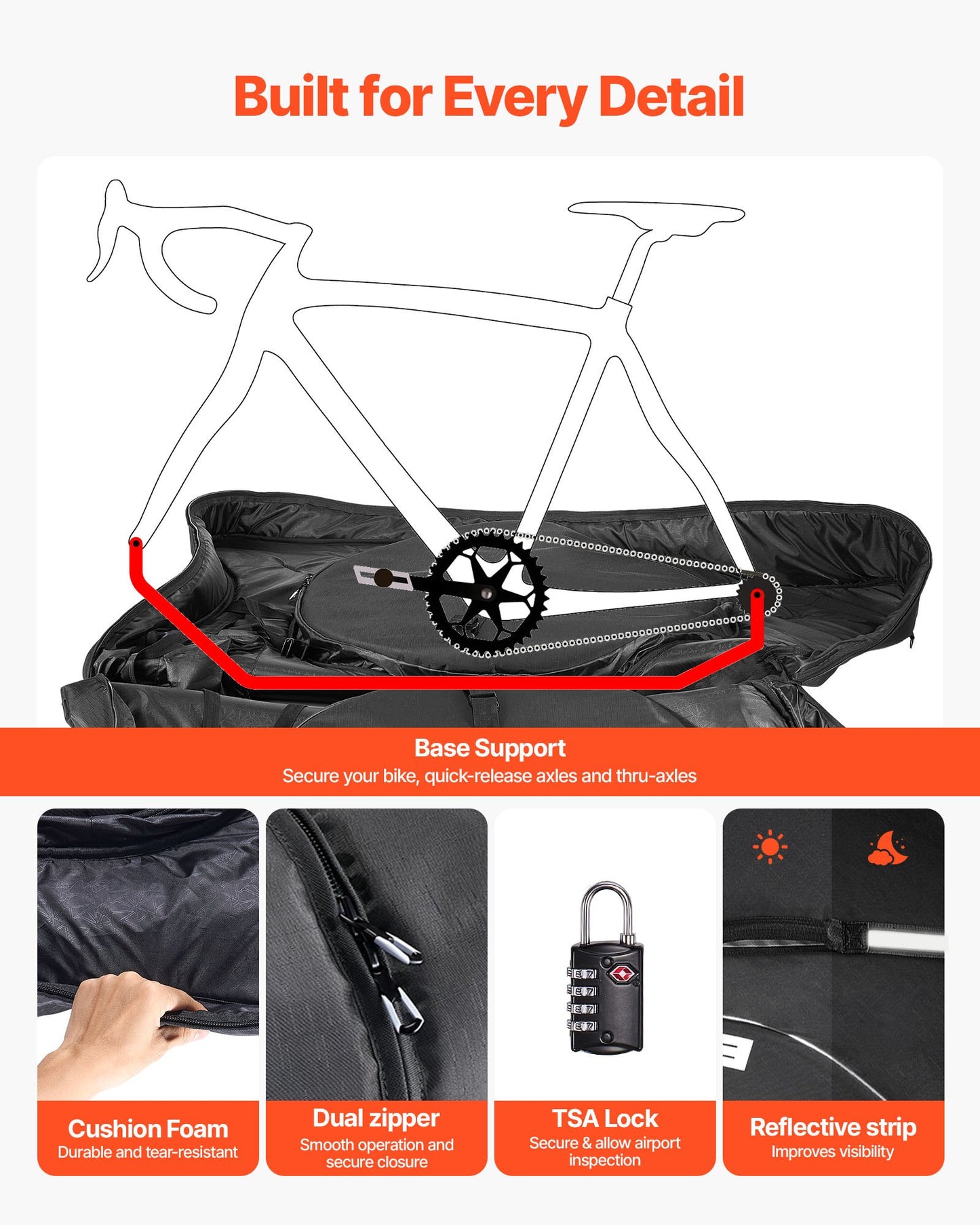 Triathlon Bike Travel Bag with TSA Lock & Dual Zippers – Bicycle Transport Case for 37-42 Inch Wheelbase