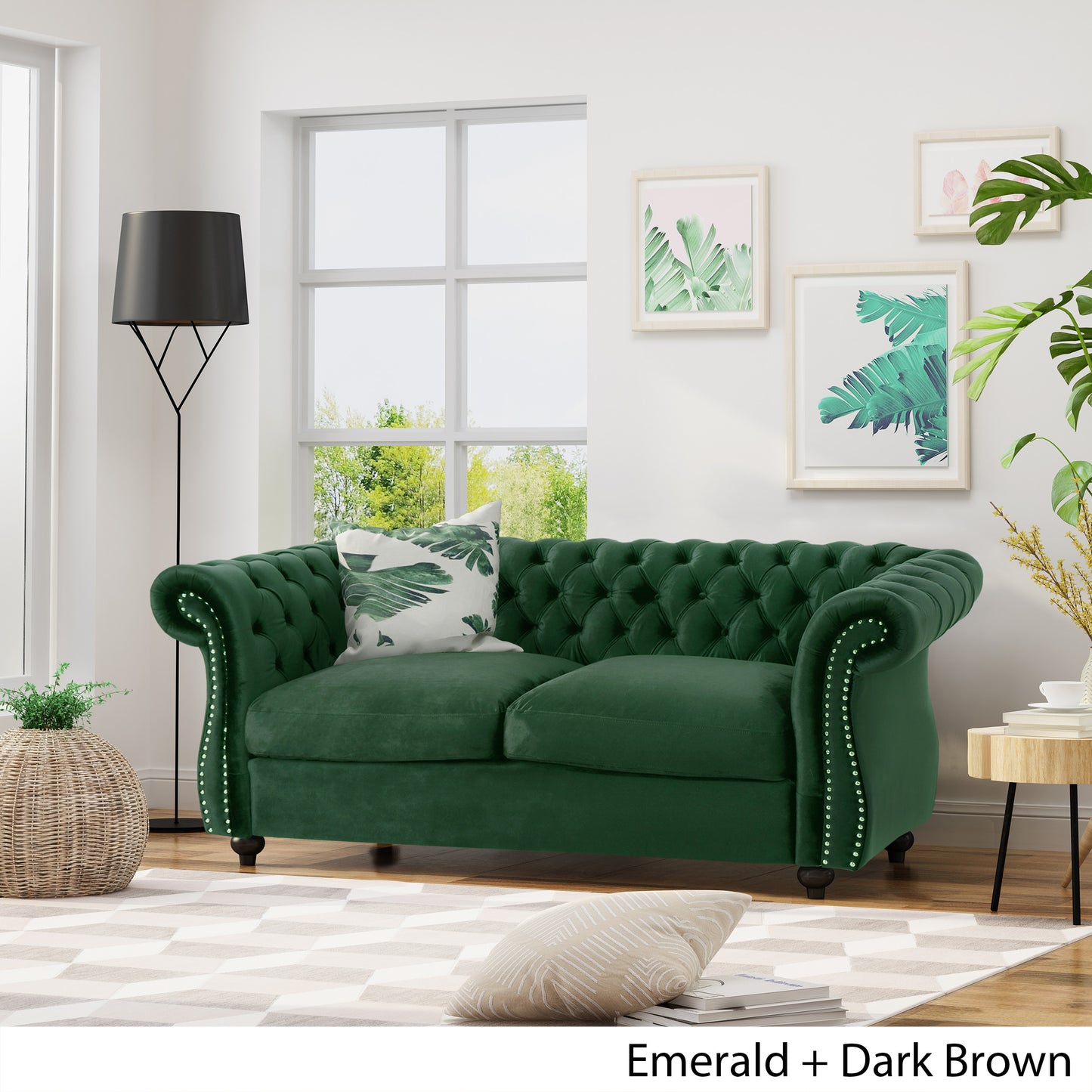 Chesterfield Loveseat Sofa - Emerald Velvet, 2-Seater