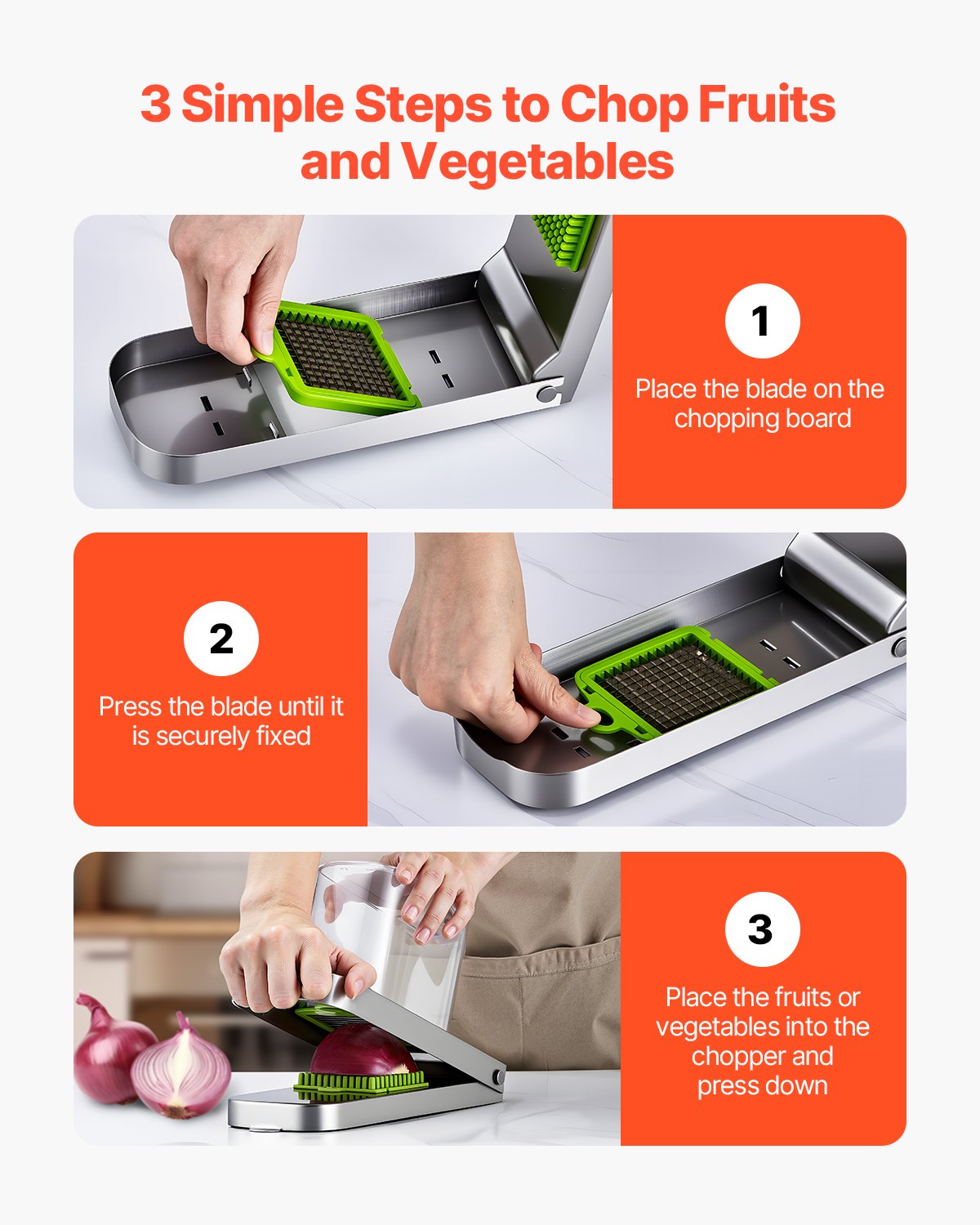 Vegetable Chopper Food Veggie Cutter with Stainless Steel Blades and Large Container - Silver