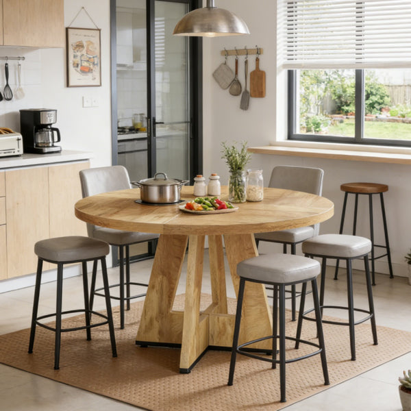 Round Dining Table - Rustic Wooden Design, 47-Inch Top