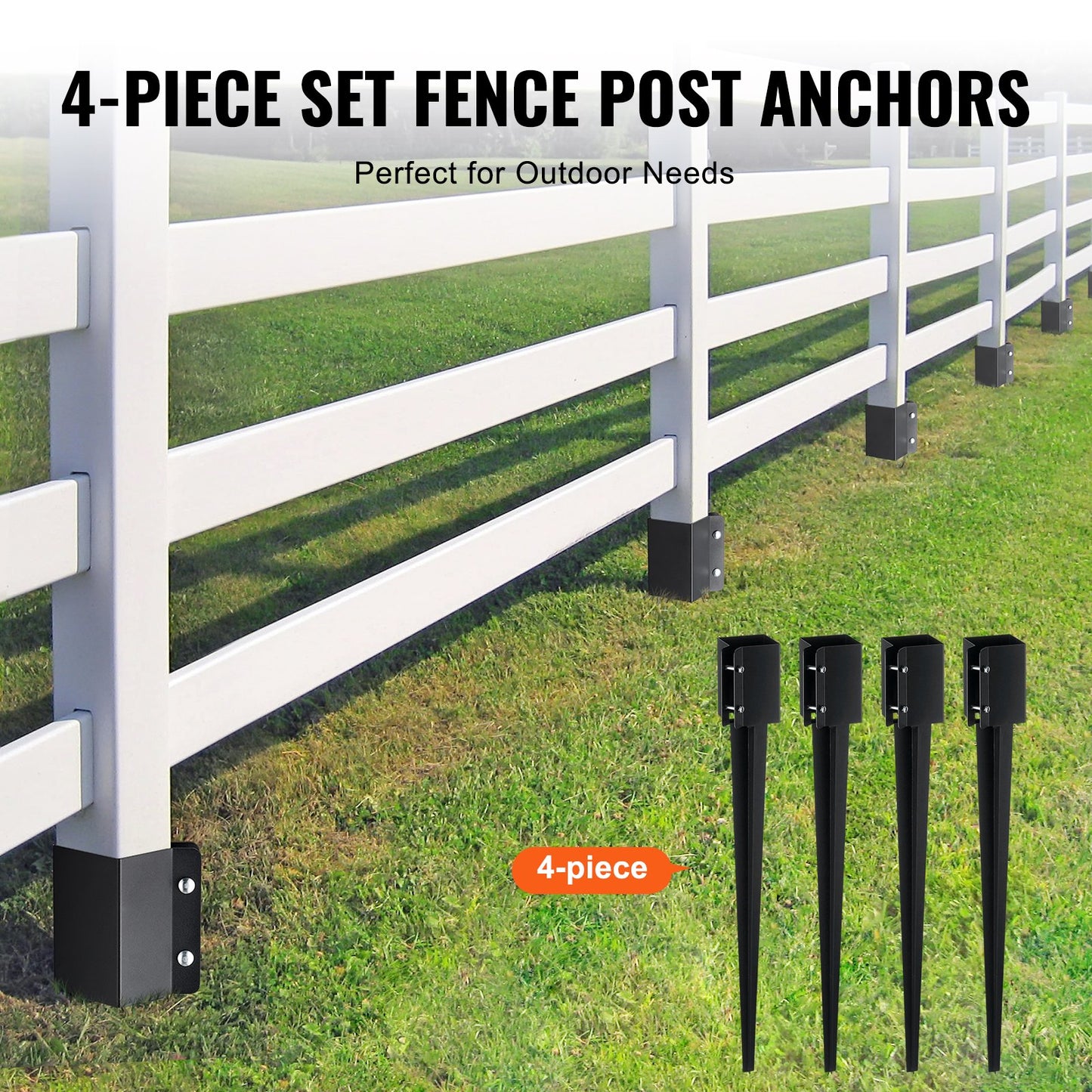 Fence Post Ground Anchor Spike 4 Pack - Heavy Duty Steel, Rustproof, 36 Inches for Garden, Mailbox, Railing