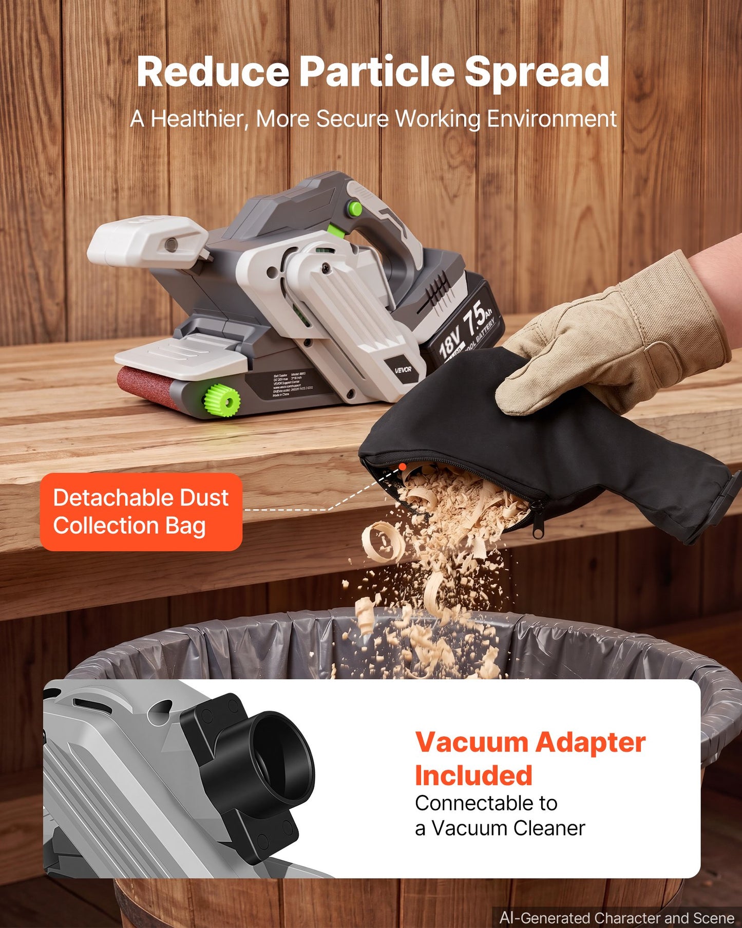 20V Max Cordless Belt Sander for Woodworking with 6 Speeds, 10 Belts & Dust Collection