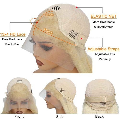 BINF 613 Blonde Lace Front Wig - Human Hair, 13x4 Straight, Pre-Plucked, 28 Inch, 180% Density, Glueless Bleached Knots