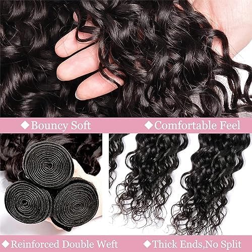 SHWAlR Water Wave Bundles Human Hair 20 20 20 Inch WaterWave Human Hair Bundles 10A 100% Unprocessed Water Wave 3Bundles Wet and Wavy Human Hair Bundles Double Weft HairExtensions Natural Color