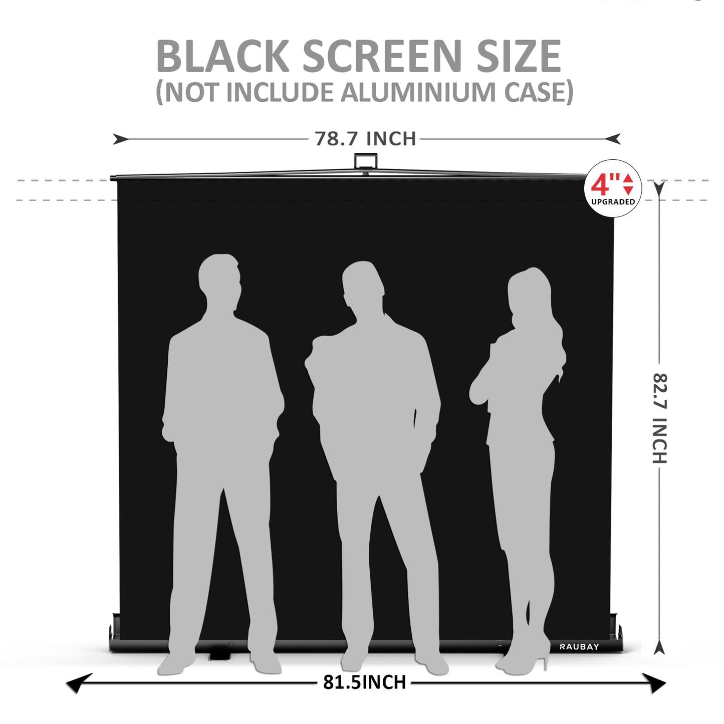 【Wider Style】 RAUBAY 78.7 x 82.7in Large Collapsible Black Backdrop Screen Portable Retractable Panel Photo Background with Stand for Video Conference, Photographic Studio, Streaming