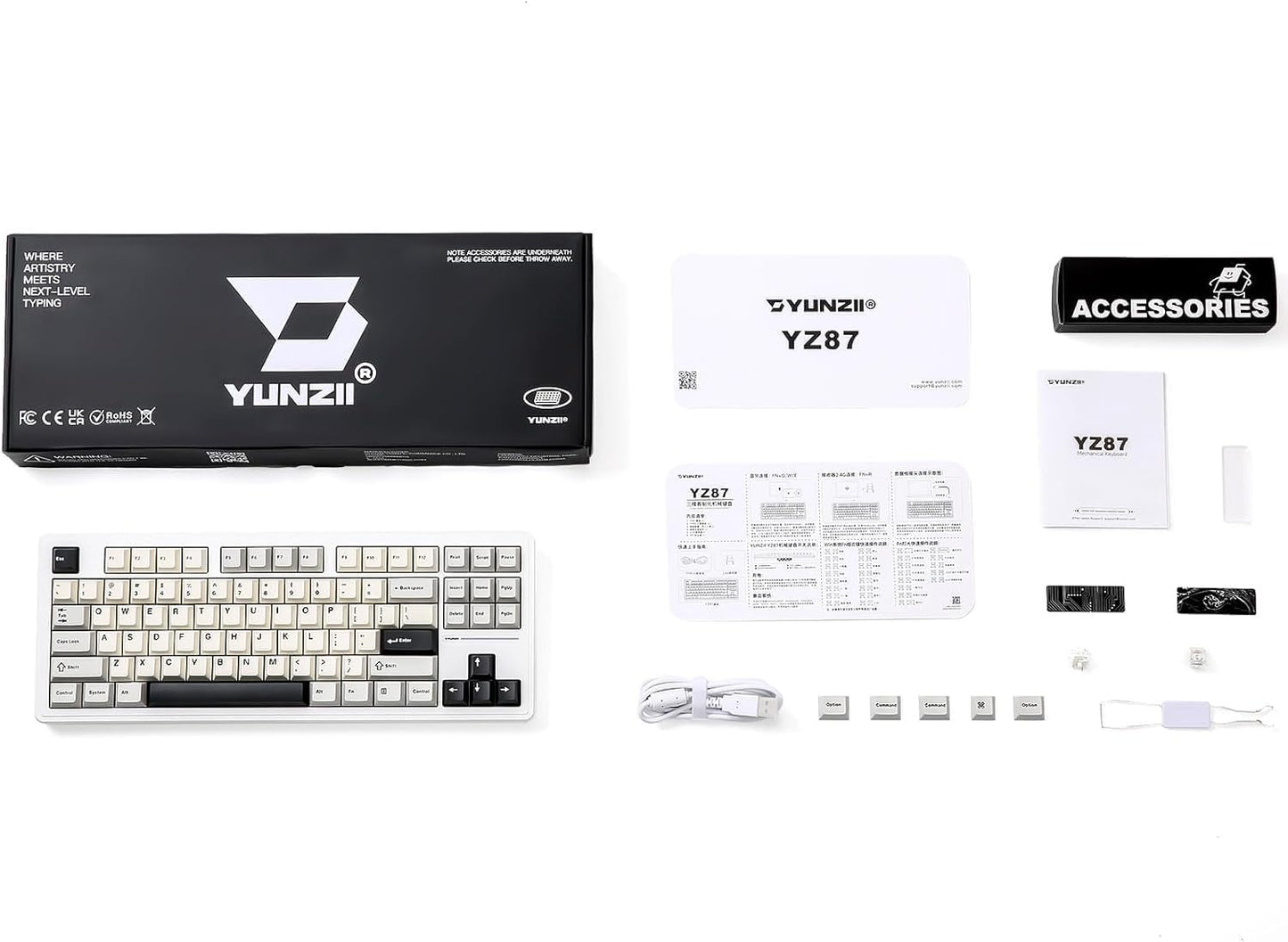 YUNZII YZ87 Gasket Mechanical Keyboard,TKL Wireless Hot Swappable with 5-Layer Padding, BT5.0/2.4G/USB-C NKRO RGB Backlit for Win/Mac(White, Milk Switch)