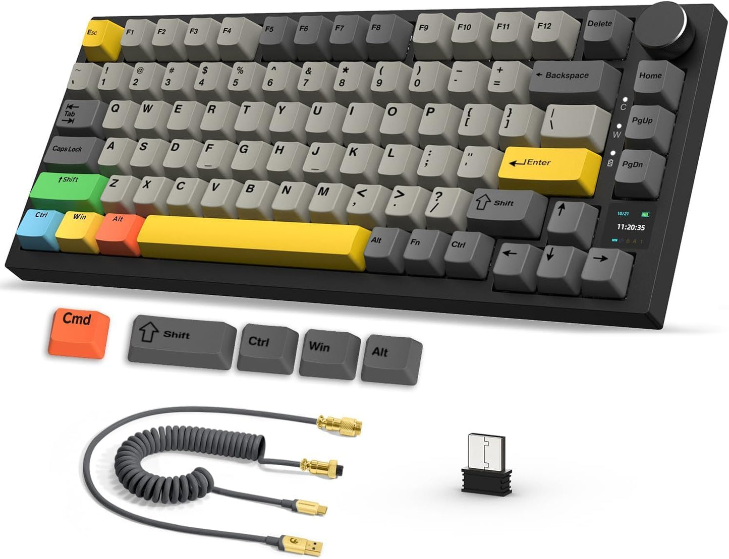 Attack Shark ajazz AK820 Mechanical Gaming Keyboard with Knob 75% Keyboard Hot Swappable Type-C Wired Gasket 5-Layer Noise Absorbing Foam White LED Backlit NKRO Linear Red Switch for PC/Win/Mac-Black