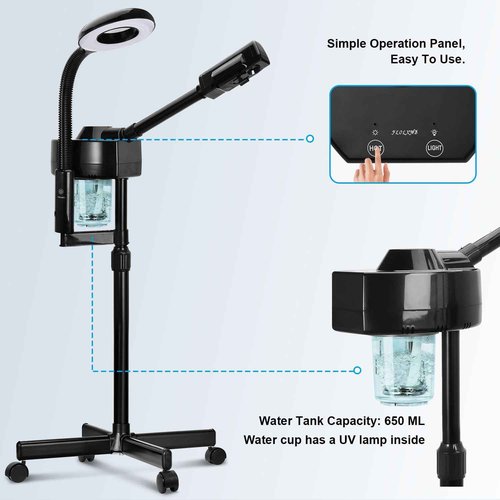 2 in 1 Facial Steamer Professional Ionic Face Steamer with 5X Magnifying Lamp&Adjustable Hot Mist Nozzle, Esthetician Facial Steamer Salon Spa Beauty Skin Care Equipment