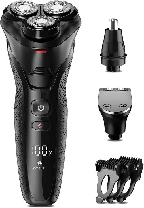 Rategist 3-in-1 Electric Razor for Men, Rechargeable Beard Shaver with Nose Trimmer, Metallic Gray