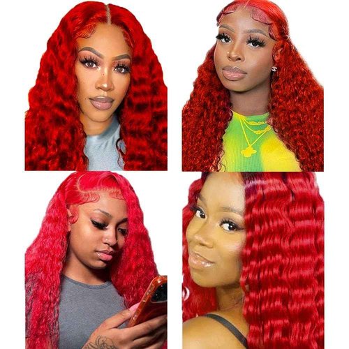 Condescension Brazilian Red Human Hair Bundles 18 20 22 Inch Deep Wave 3 Bundles Human Hair 100% Unprocessed Remy Brazilian Virgin Weave Hair Red for Women