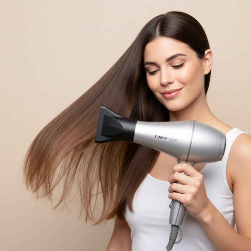Taiff Style IonSense Professional Hair Dryer | 1875W Ionic Ceramic Blow Dryer with Diffuser | Lightweight Travel Friendly | Dual Voltage - Fast Drying | Silver