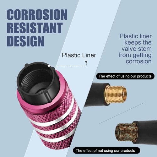 Tire Valve Stem Caps Cover - (5 Pack) Tire Air Cap N2 Nitrogen Metal with Plastic Liner Corrosion Resistant Leak-Proof for Car Truck Motorcycle Bike Pink