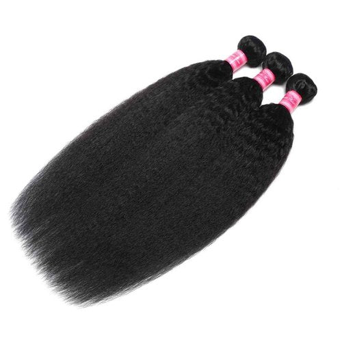 Borchan Kinky Straight Bundles Human Hair 3 Bundles 14 16 18 Inches 100% Unprocessed Brazilian Yaki Straight Hair Bundles Virgin Remy Kinky Curly Bundles for Black Women