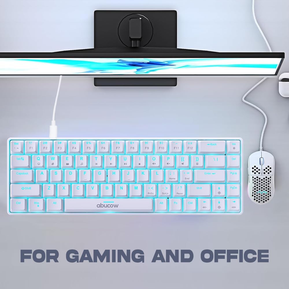 abucow 60% Mechanical Keyboard with Colorful Backlight 68-Key Gaming Keyboard Red White Keycaps - Red Switches for a Premium Typing and Gaming Experience PC Mac (Red-White)