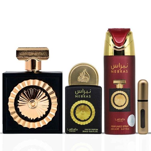 Lattafa Pride Nebras 3-Piece Luxury Perfume Gift Set for Women & Men - Gourmand Berry & Chocolate | Juicy Raspberry, Dark Cocoa & Vanilla |Long-Lasting Indulgent Scents (Gift Set)