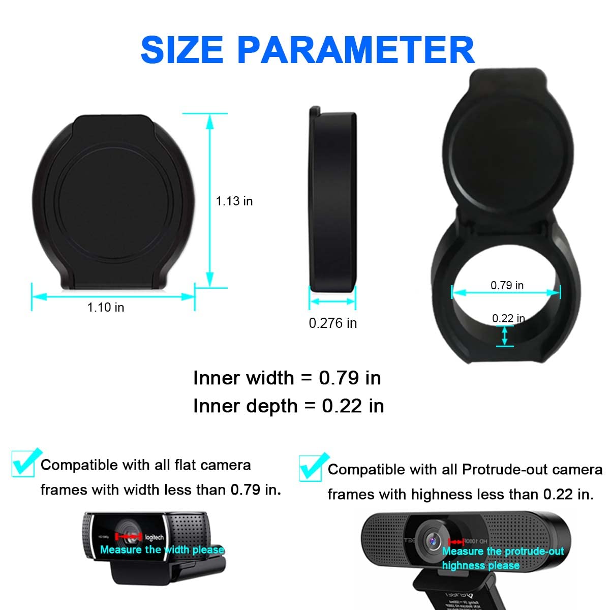 2 Pack Universal Webcam Cover, Desktop Computer External Webcam Lens Covers Shutter Cap Hood, Streaming Web Camera Privacy Cover Clip Compatible with Logitech HD Pro Webcam C270/C615/C920/C930e/C922X