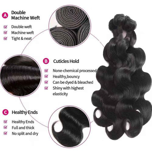 MDL 12A Human Hair Bundles Body Wave Bundles Human Hair 18 20 22 24 Inch Unprocessed Brazilian Virgin Hair Body Wave 4 Bundles Human Hair Extensions for Black Women Natural Color