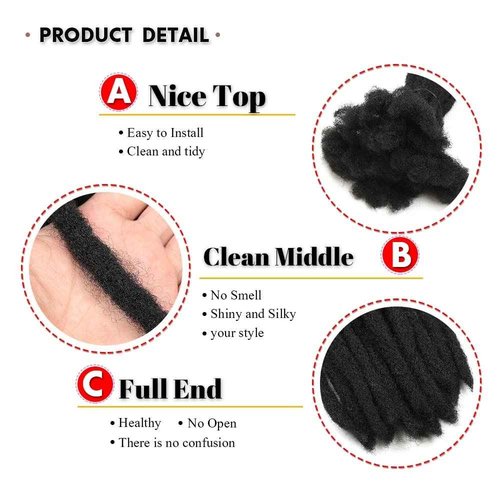 Dreadlock Extensions Real Human Hair for Women/Men/Kids 8 inch 0.6cm Thickness 60 Strands 100% Handmade Can Be Dyed,Curled and Bleached Natural Black Permanent Loc Extensions