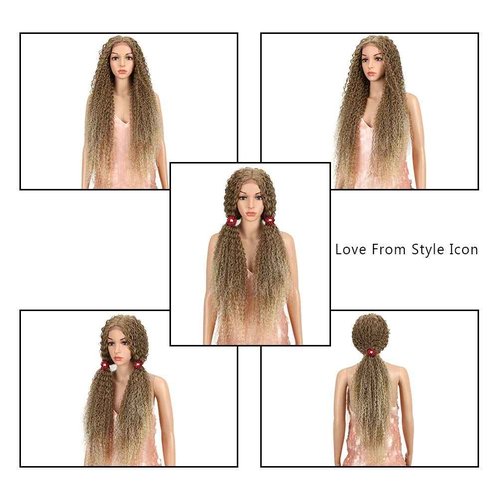 Style Icon 38” Long Curly Wig Lace Front Wigs Synthetic Wigs with Baby Hair Half Hand Tied 130% Density Hair Replacement Wigs (38", T12/613F)
