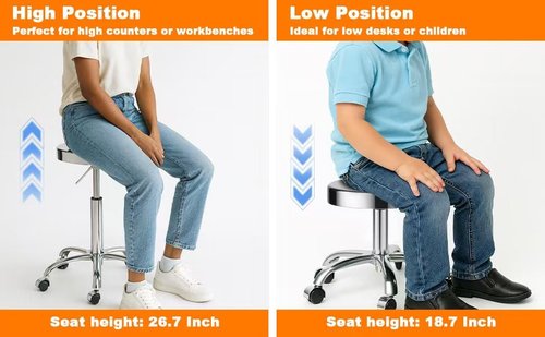 ZHAOYONGLI-End Tables Rolling Stool, Stainless Steel Workbench Stool, Adjustable Swivel Stool, 5 Wheels, Aluminum Alloy Five-Claw Foot,304 Stainless Steel Structure,Holds 460lbs,sHollowWheel